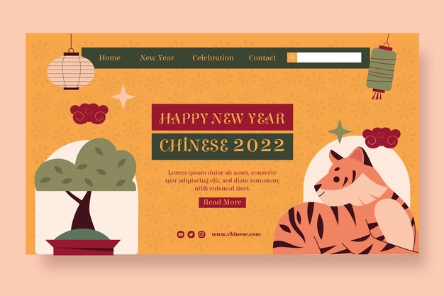 Плоский шаблон целевой страницы китайского нового года
