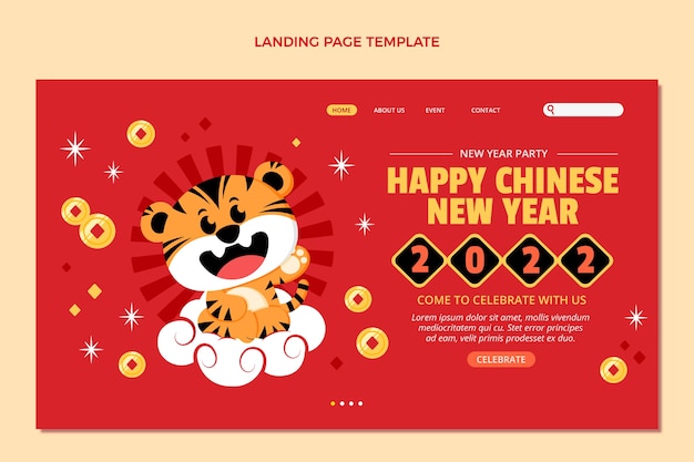 Бесплатное векторное изображение Плоский шаблон целевой страницы китайского нового года