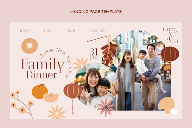 Free vector flat chinese new year landing page template