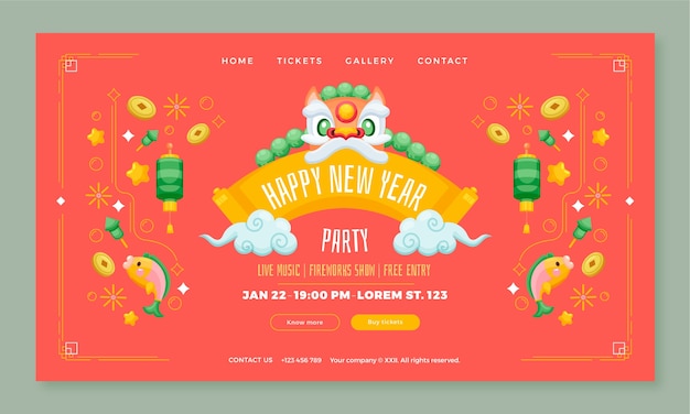 Free vector flat chinese new year landing page template