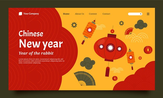 Flat chinese new year landing page template