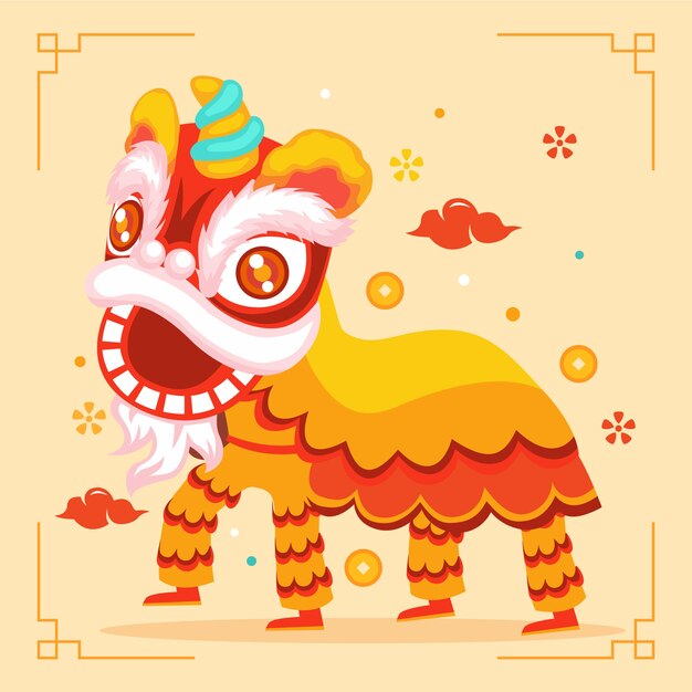 Flat chinese new year lion dance illustration
