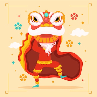 Flat chinese new year lion dance illustration