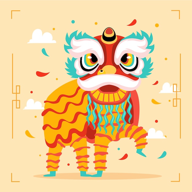 Flat chinese new year lion dance illustration