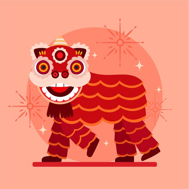 flat chinese new year lion dance illustration