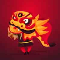 Free vector flat chinese new year lion dance illustration