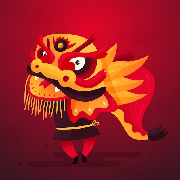 flat chinese new year lion dance illustration