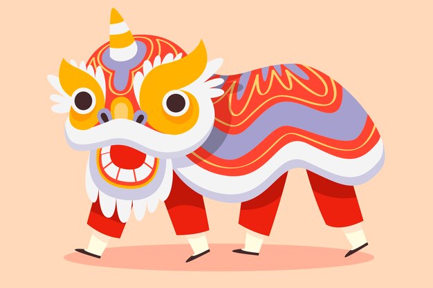 Flat chinese new year lion dance illustration