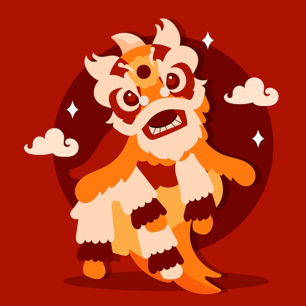 flat chinese new year lion dance illustration