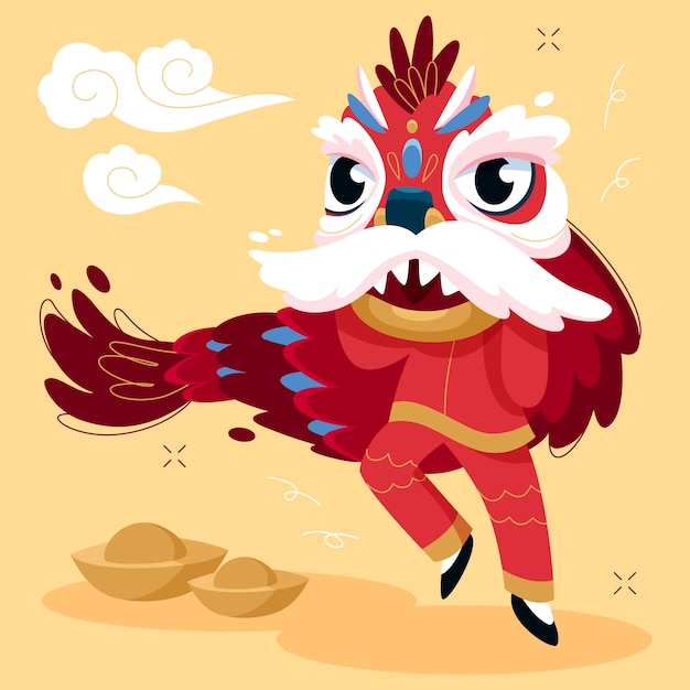 Flat chinese new year lion dance illustration