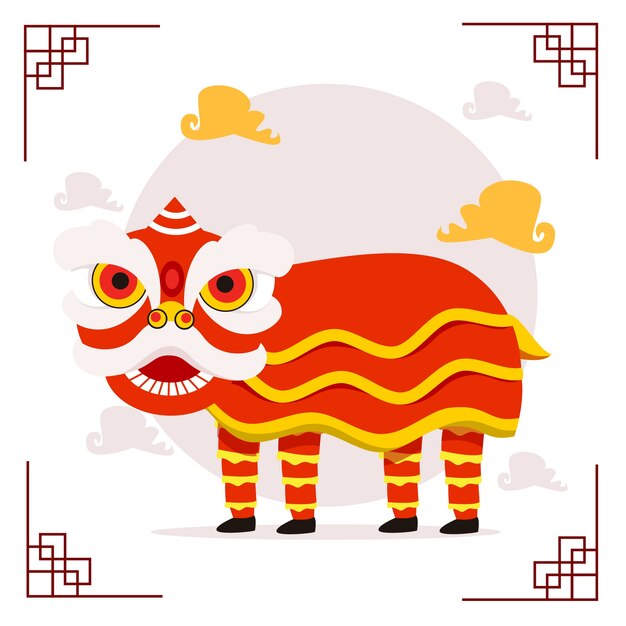 Flat chinese new year lion dance illustration