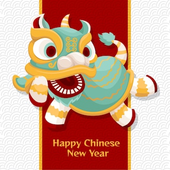 Flat chinese new year lion dance illustration