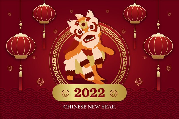 평면 중국 새 해 사자 춤 그림