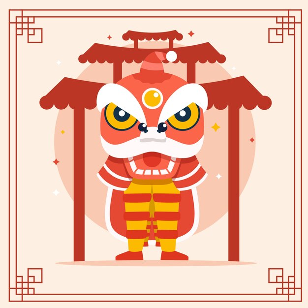 Flat chinese new year lion dance illustration