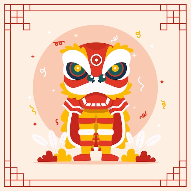 Flat chinese new year lion dance illustration