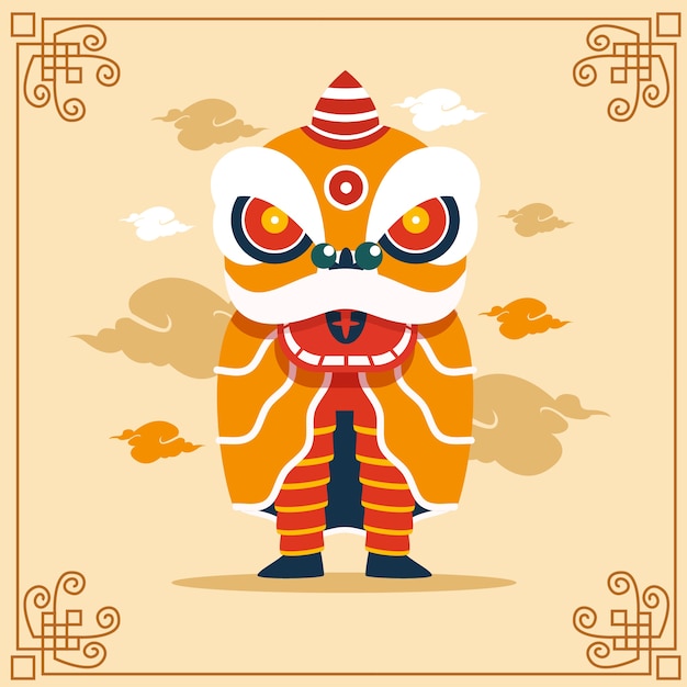 Free vector flat chinese new year lion dance illustration