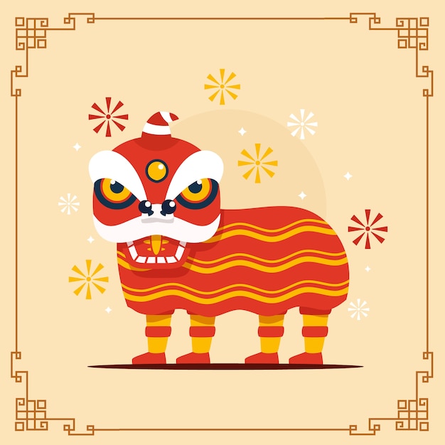 Free vector flat chinese new year lion dance illustration