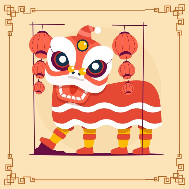 Flat chinese new year lion dance illustration