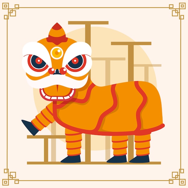 Vettore gratuito illustrazione cinese piana di ballo del leone del nuovo anno