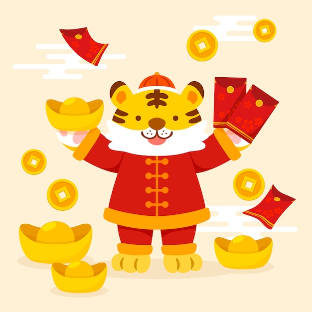 Flat chinese new year lucky money illustration