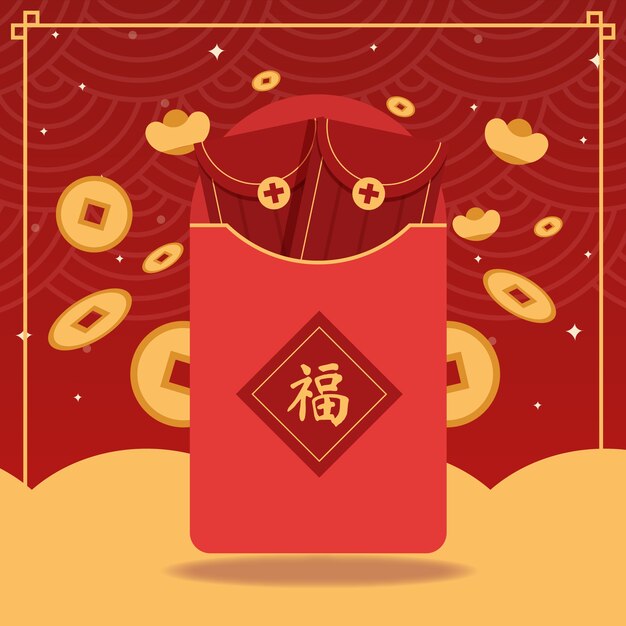 flat chinese new year lucky money illustration