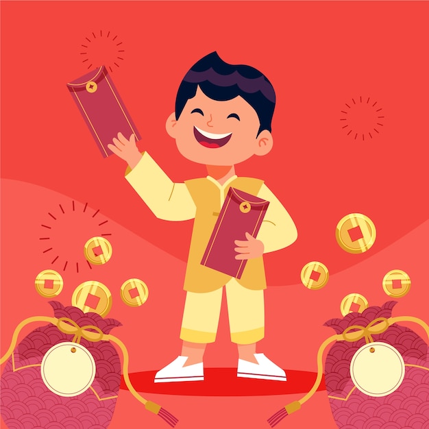 Flat chinese new year lucky money illustration