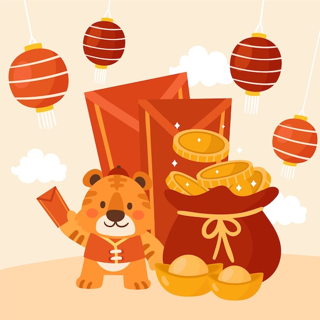 Free vector flat chinese new year lucky money illustration