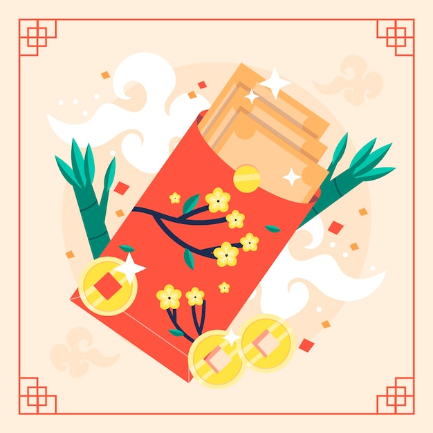 Flat chinese new year lucky money illustration