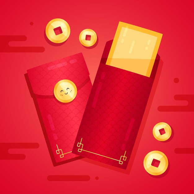 Flat chinese new year lucky money illustration