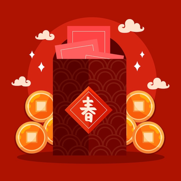 Free vector flat chinese new year lucky money illustration