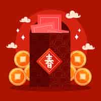 無料ベクター フラット中国の旧正月幸運のお金のイラスト