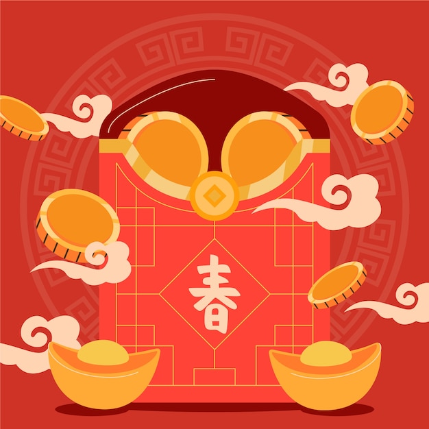 Flat chinese new year lucky money illustration