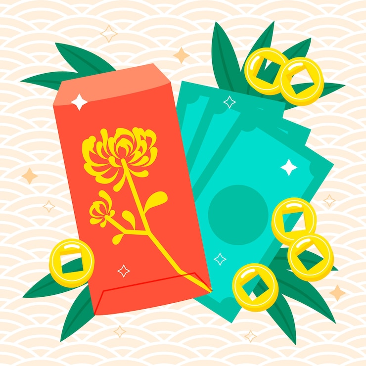 Free Vector flat chinese new year lucky money illustration