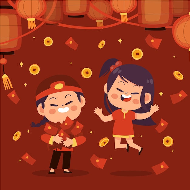 Flat chinese new year lucky money illustration Free Vector