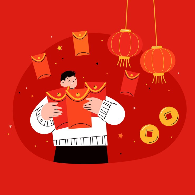 Free Vector flat chinese new year lucky money illustration
