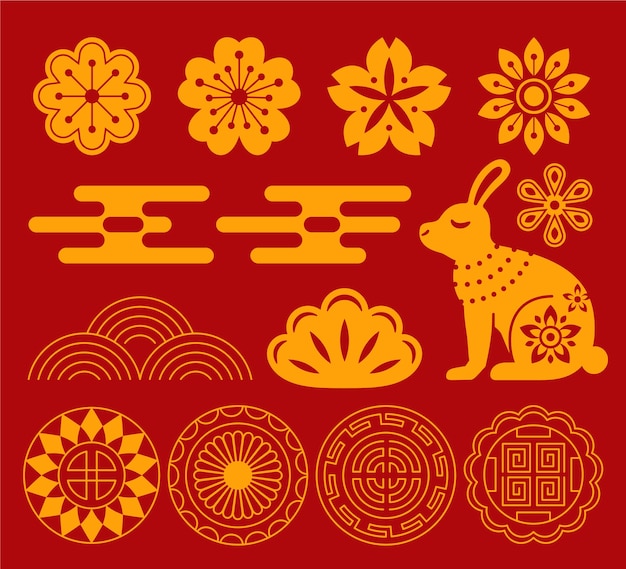 Free vector flat chinese new year ornaments collection