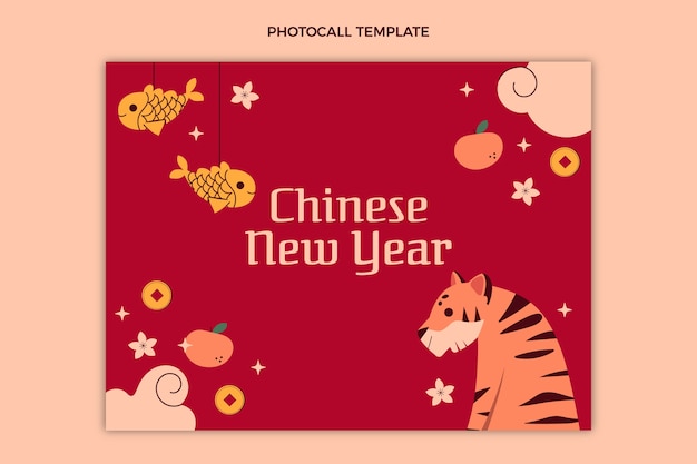 Flat chinese new year photocall template