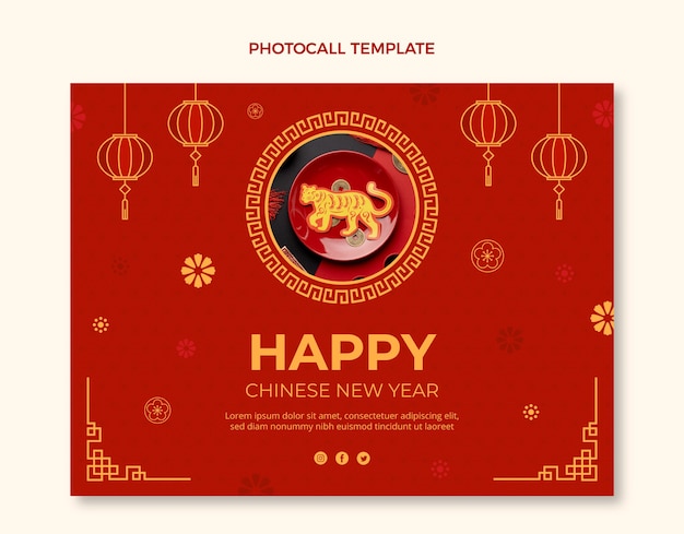 Flat chinese new year photocall template