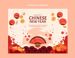 Flat chinese new year photocall template