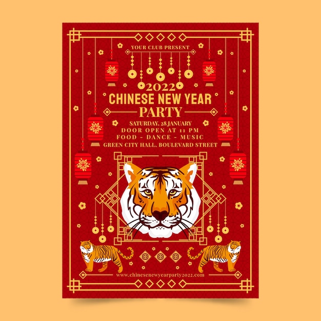 Flat chinese new year poster template