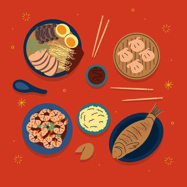 flat chinese new year reunion dinner food collection