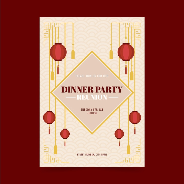 Free Vector flat chinese new year reunion dinner greeting card template