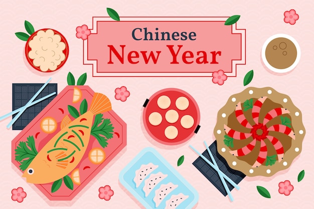 Flat chinese new year reunion dinner illustration