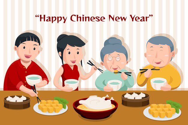 Плоская иллюстрация ужина воссоединения китайского нового года