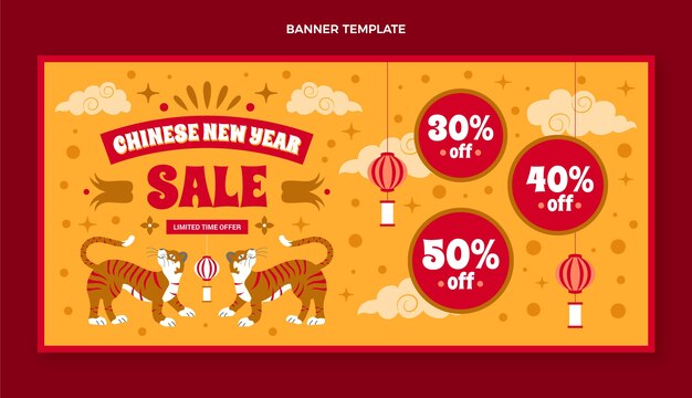 Flat chinese new year sale horizontal banner