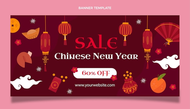 Free vector flat chinese new year sale horizontal banner