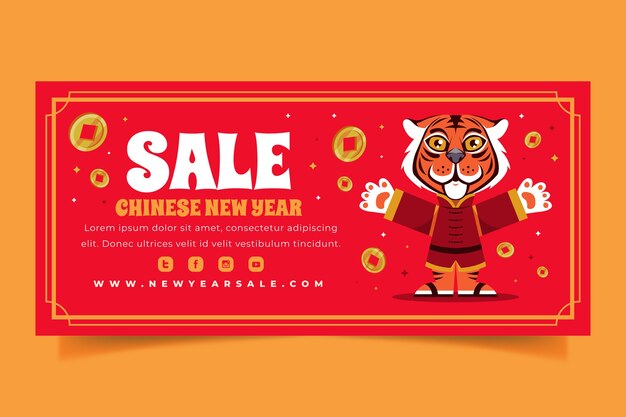 Free vector flat chinese new year sale horizontal banner