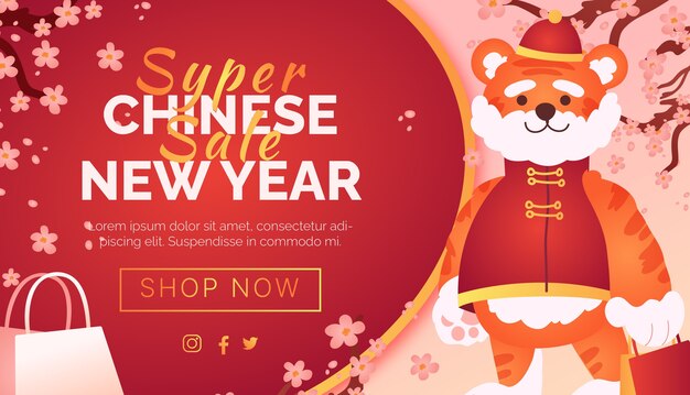 Flat chinese new year sale horizontal banner