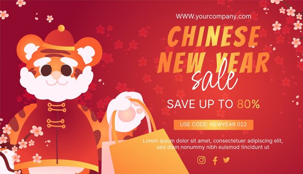 Flat chinese new year sale horizontal banner