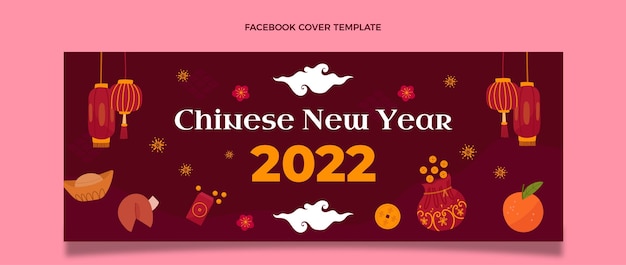 Flat chinese new year social media cover template